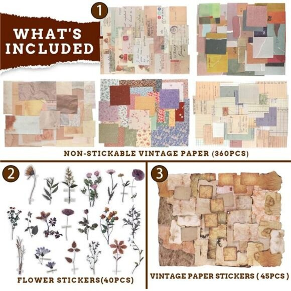 Vintage Scrapbook Paper Kit 445PCS Journaling Supplies Stickers Craft Paper - Picture 6 of 8